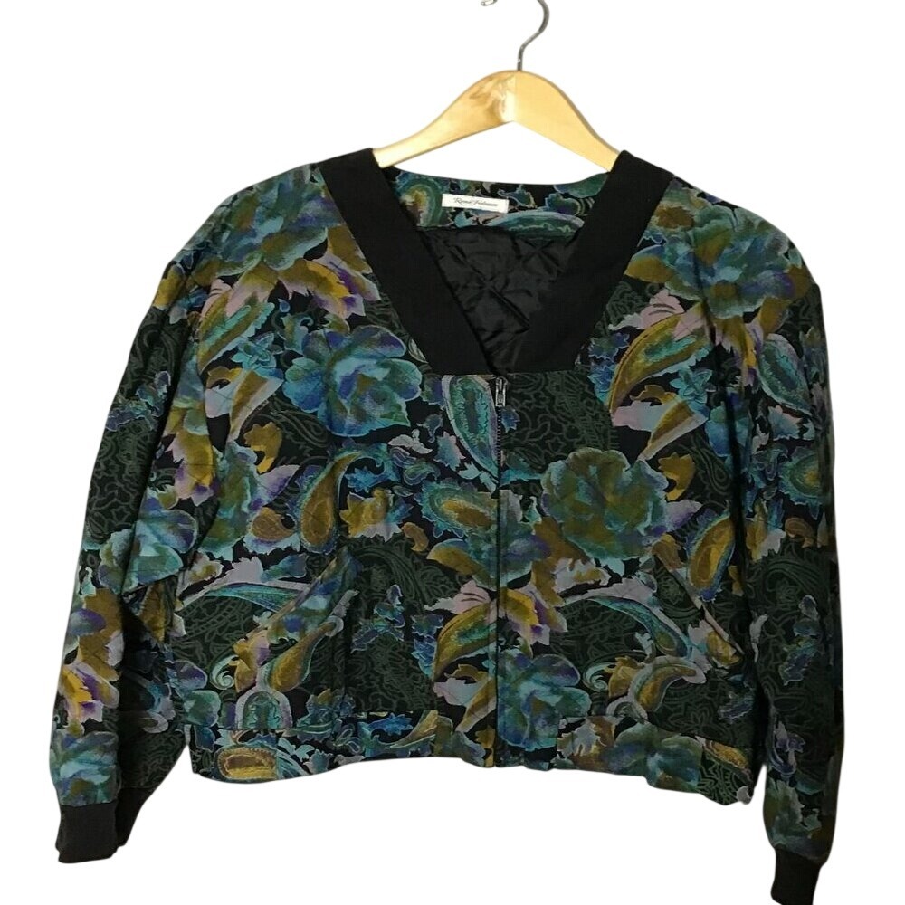 Rene‎ Fabian Women Vtg  Full Zip Floral Long Sleeve Jacket With Pockets Witchy